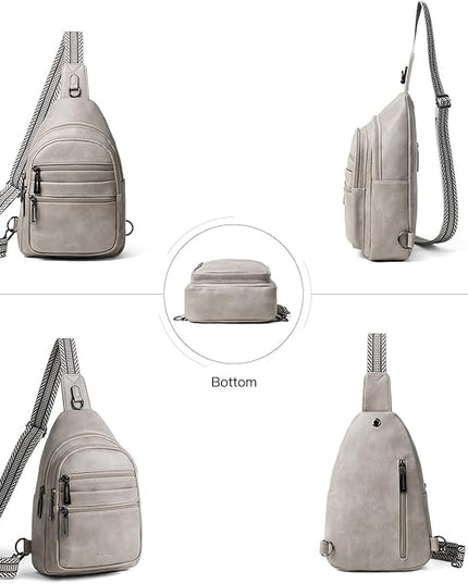 Sling Bag for Women Crossbody Bags Fanny Packs Sling Purse Backpack Shoulder Bag Vegan Leather Chic Travel Light Grey
