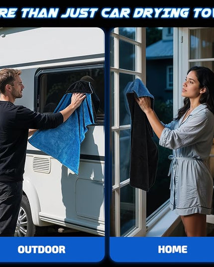 2-Pack 1200 GSM Car Drying Towels – Microfiber Towels for Cars (36" x 24"), Ultra-Absorbent, Streak-Free, Scratch-Free, No Water Spots, Double-Twist Pile & Edgeless Design(Blue)
