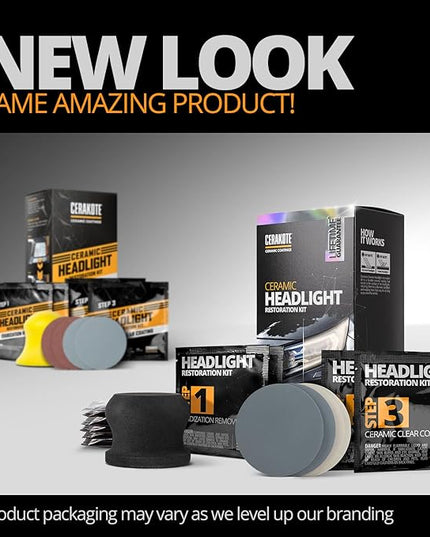 CERAKOTE® Ceramic Headlight Restoration Kit – Guaranteed To Last As Long As You Own Your Vehicle – Brings Headlights Back to Like New Condition - No Power Tools Required - 10 Wipe Kit