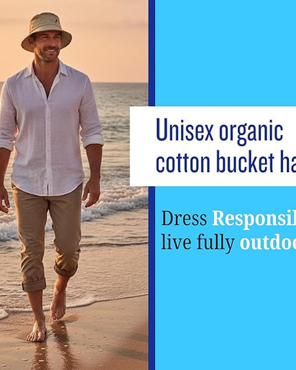 Buoy Up - Bucket Hat, Adjustable Cap with Buckle Closure - Eco-Friendly Organic Cotton for Men and Women (Beige)