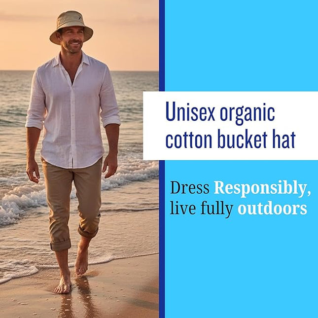 Buoy Up - Bucket Hat, Adjustable Cap with Buckle Closure - Eco-Friendly Organic Cotton for Men and Women (Beige)