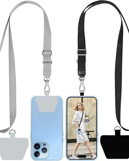 SHANSHUI Phone Lanyard, 2 Pack Phone Lanyard Strap 2 Pcs Durable Tether Tab Patches Universal Nylon Phone Neck Phone Charm Lanyard Compatible for iPhone, All Most Smartphones (Black, Grey)