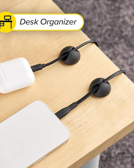 Wrap-It Storage Cable Clips - (Assorted 28-Pack) Black - Desk and Nightstand Cable Holder for Phone and Bedside Table Cord Organizer