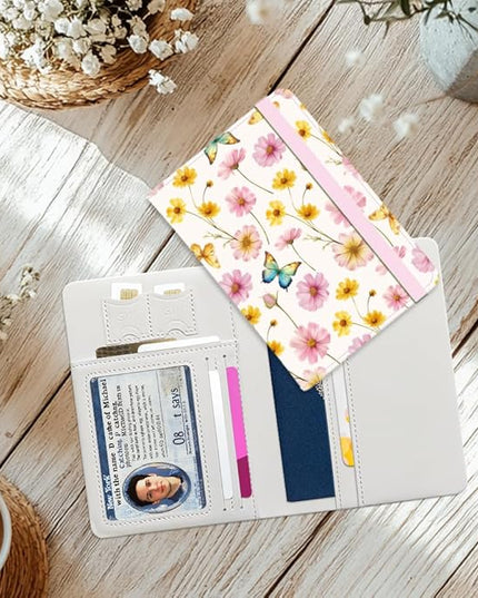 Sweet Daisy Leather Passport Holder Cover Butterfly Travel Wallet Passport Case with Credit Card Slots for Women Men Travelling Essentials for Flying