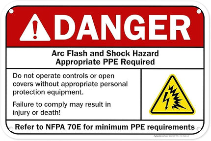 Danger Arc Flash And Shock Hazard Appropriate PPE Required Sign, 12x18 Inches, 55 mil thick HDPS (high density polystyrene), Made in USA by My Sign Center