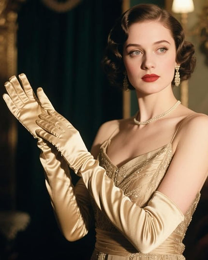 THARAHT Women Long Gloves with Satin Elbow Length for 1920s Opera Tea Party Costumes Bridal Evening Dress