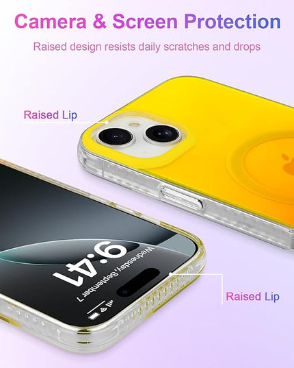 Aesthetic Case for iPhone 16 Pro Case for Women Girls, Compatible with Magsafe, Cute Girly Trendy Glitter Sparkly Rainbow Magnetic Protective Phone Cover, Matte Iridescent Yellow & Orange