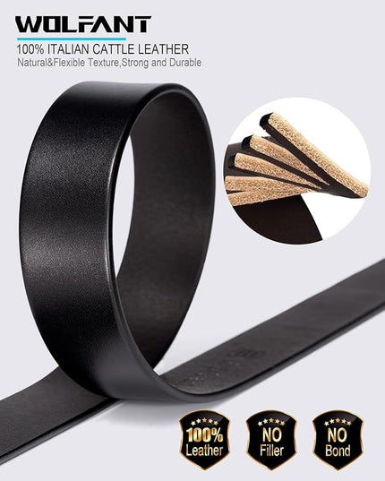 WOLFANT Thicken Full Grain Heavy Duty Belts for Men,100% Italian Real Solid Leather