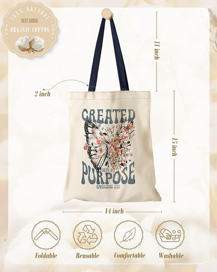 Aesthetic Canvas Tote Bag for Women - Sturdy Cloth Cotton Totes Bag with Pattern Shoulder Bag