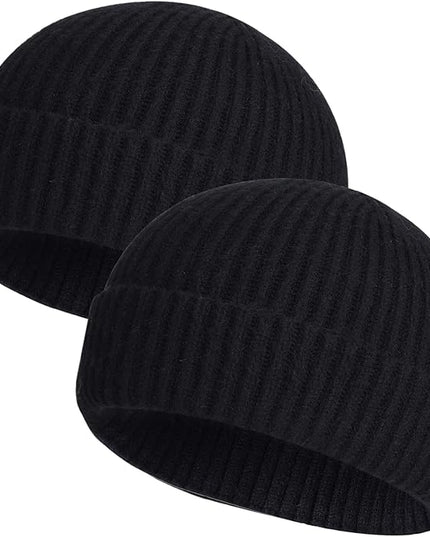 ROYBENS 2 Pack Wool Fisherman Beanies for Men, Knit Short Watch Cap Winter Warm Hats