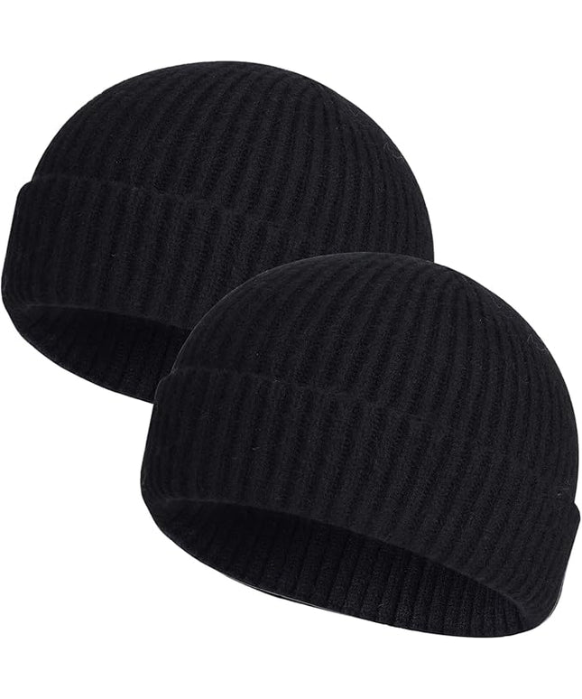ROYBENS 2 Pack Wool Fisherman Beanies for Men, Knit Short Watch Cap Winter Warm Hats