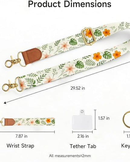 Phone Lanyard Crossbody Wrist Strap,Adjustable Vintage Botanical Cell Phone Lanyard for Phones, Car Keys, Wallet and ID Card – Universal Hands-Free Set