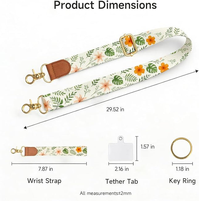 Phone Lanyard Crossbody Wrist Strap,Adjustable Vintage Botanical Cell Phone Lanyard for Phones, Car Keys, Wallet and ID Card – Universal Hands-Free Set