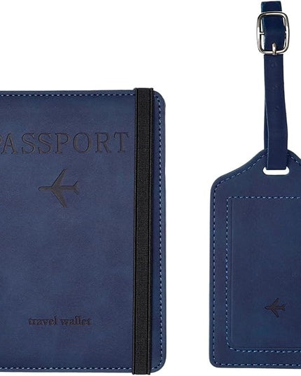 Luggage Tag and Passport Holder Set,Passport Cover with Card Slot and Boarding Pass Slot Combo,Passport Travel Must Have, Waterproof and Scratch Resistant Travel Accessories（Dark Blue）