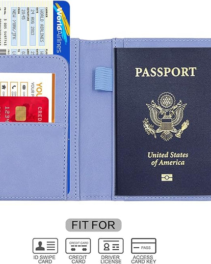 Melsbrinna Premium Leather Passport Holder Covers Case, Waterproof Rfid Blocking Travel Wallet Passport Holder with Pen Holder, Cute Passport Book for Women/Men