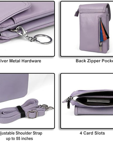 befen Genuine Leather Small Crossbody Bags for Women Cell Phone Bag Cross Body Purses,Silver Zipper