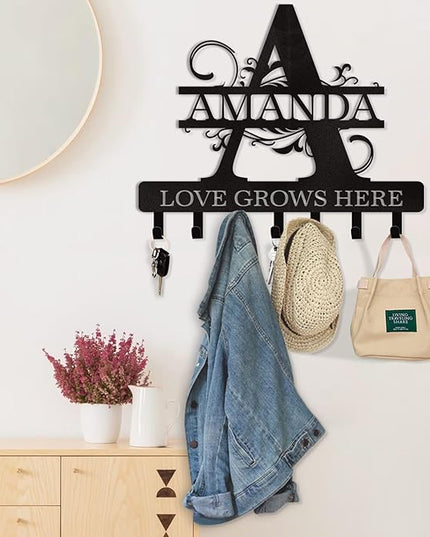 Dyoart Personalized Key Holder for Wall, Custom Name Key Hooks for Wall Organizer, Customized Anniversary Housewarming Gifts Key Rack Wall Mount for Front Door Hallway Bedroom Decor
