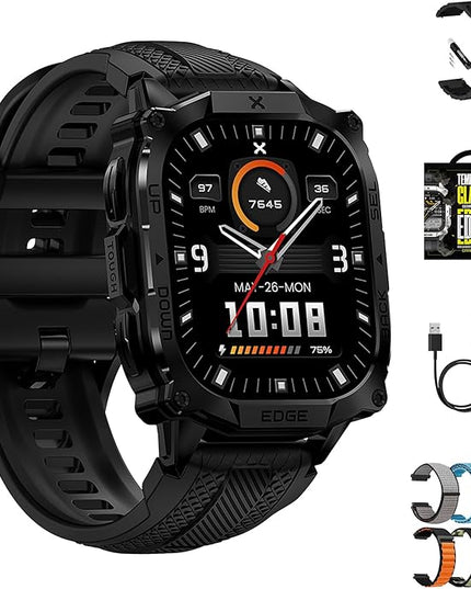 CARBINOX Edge Smart Watch Ultimate Pack 1.96″ AMOLED, Stainless Steel, IP69K/5ATM Fitness trackers, Dual-Band GNSS, 500mAh, Bluetooth Calls, Smart Watch for Android Phones iOS (Black)