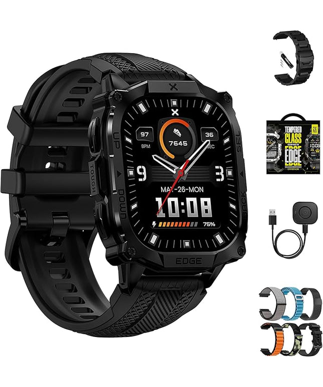 CARBINOX Edge Smart Watch Ultimate Pack 1.96″ AMOLED, Stainless Steel, IP69K/5ATM Fitness trackers, Dual-Band GNSS, 500mAh, Bluetooth Calls, Smart Watch for Android Phones iOS (Black)