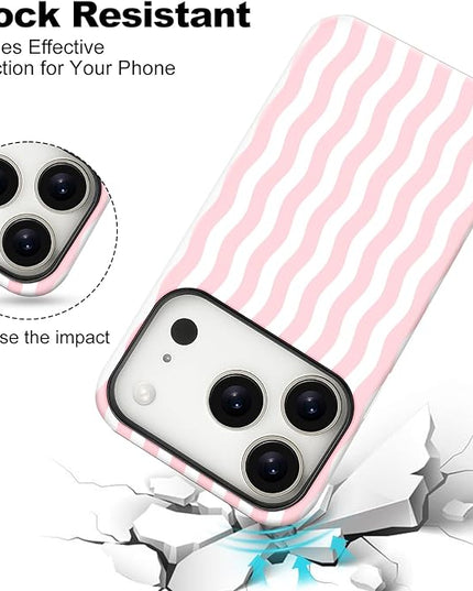 Magnetic for iPhone 17 Pro Max Case Cute Wavy Stripes Phone Case, Shockproof Slim TPU and Hard PC Protective Phone Cover Compatible with MagSafe Designed for Women Girls, Pink