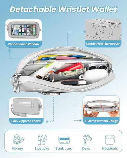 SHANSHUI Clip and Go Strap for Phone with Wallet Crossbody Lanyard, Detachable Wristlet Strap with Zipper ID Window Credit Card Pocket, 2 Pcs Tether Tabs Compatibe for iPhone & Most Smartphones Gray
