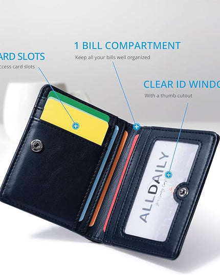 Alldaily Small RFID Wallet for Women Slim Compact Bifold Pocket Ladies Travel Mini Purse (Black)