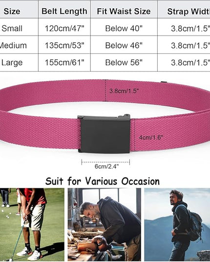 WHIPPY Canvas Web Belt Flip-Top Solid Black Military Buckle Fully Adjustable Mens Webbing Belts Cut To Fit