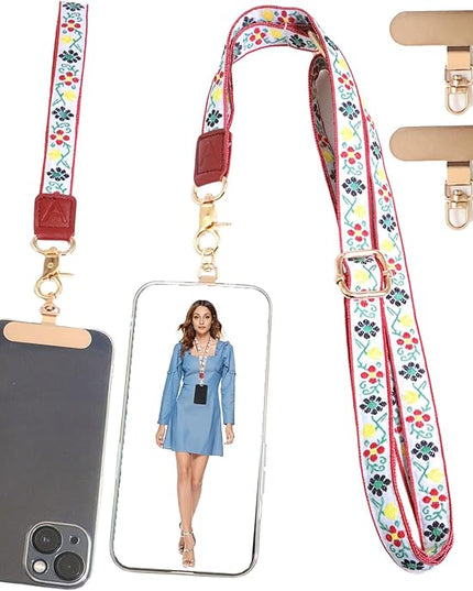 LEMEDE Phone Charm Lanyard, Gold Buckle Adjustable Crossbody and Wrist Strap with 2pcs 360-Degree Rotatable Phone Pad