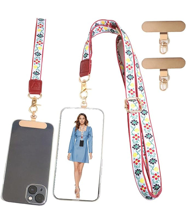 LEMEDE Phone Charm Lanyard, Gold Buckle Adjustable Crossbody and Wrist Strap with 2pcs 360-Degree Rotatable Phone Pad