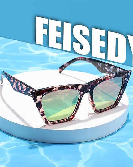 FEISEDY Vintage Square Cat Eye Sunglasses Women Trendy Cateye Sunglasses B2473
