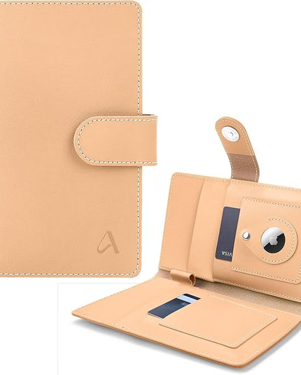 ALLIVE RFID Blocking Passport Wallet with AirTag Slot, Genuine Leather Passport Holder for Family Travel of 4, Travel Essentials & Gift, Airport Must-Have (Beige)