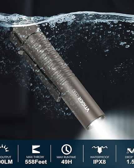 VTIGER T1A Mini Pocket EDC Flashlight with Clip,1300 Lumen Compact AA Rechargeable LED Little Flashlights, Super Bright Tail Switch Small Flash Light with Magnet for Camping,Hiking,Outdoor,Emergency
