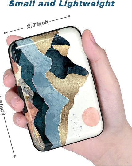 Atufsuat Credit Card Holder, Mini Aluminum Card Wallet RFID Blocking Slim Metal Hard Card Case for Women Men, Watercolor Sunset