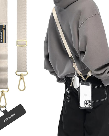 MAGEASY Universal Cell Phone Lanyard Crossbody - Anti-Theft Crossbody Phone Strap for iPhone 16 Pro Max & Most Smartphones, for Men & Women | 20mm (Starlight)