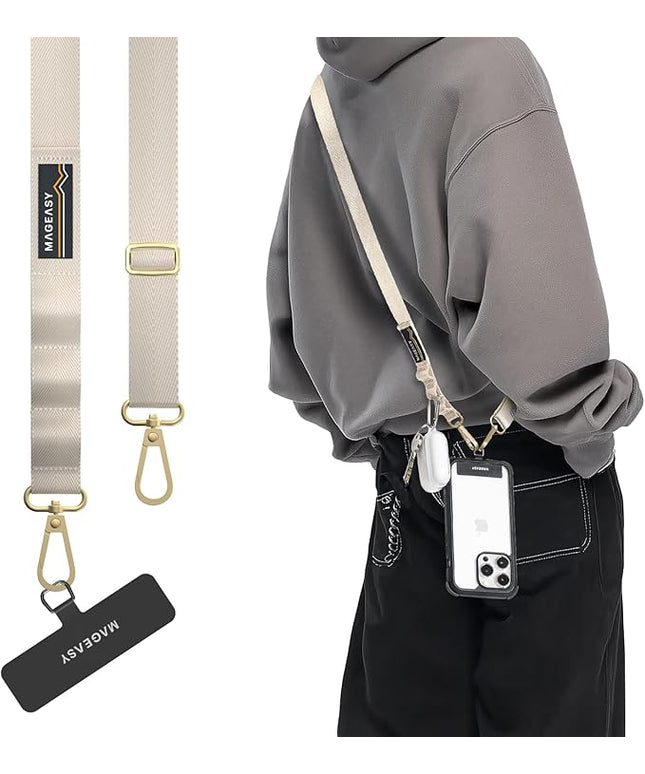 MAGEASY Universal Cell Phone Lanyard Crossbody - Anti-Theft Crossbody Phone Strap for iPhone 16 Pro Max & Most Smartphones, for Men & Women | 20mm (Starlight)