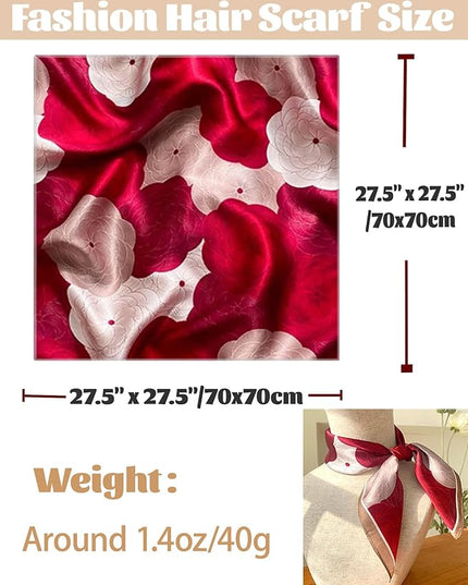 kcctoo 27.5" Mulberry Silk Feeling Head Scarf Women's Fashion Square Neck Satin Scarfs for Bag Hair Scarves Gift