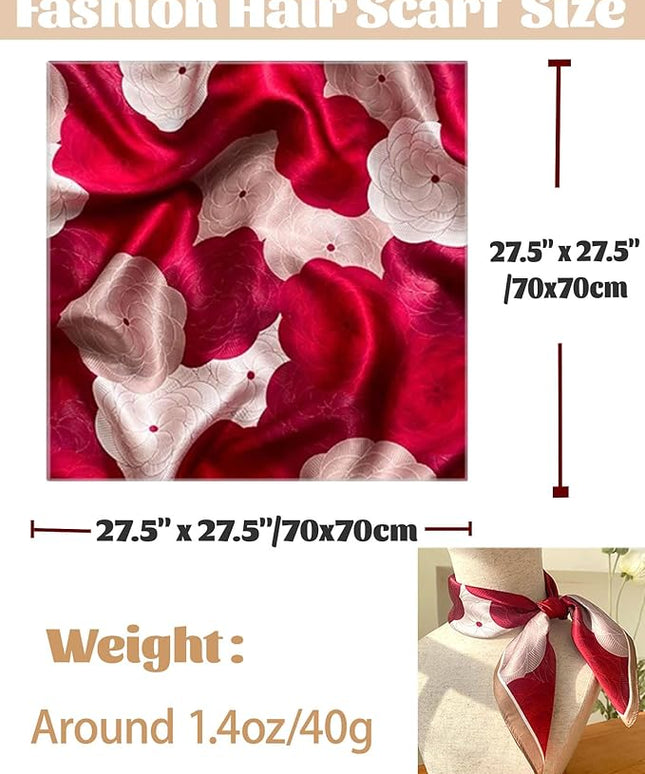 kcctoo 27.5" Mulberry Silk Feeling Head Scarf Women's Fashion Square Neck Satin Scarfs for Bag Hair Scarves Gift