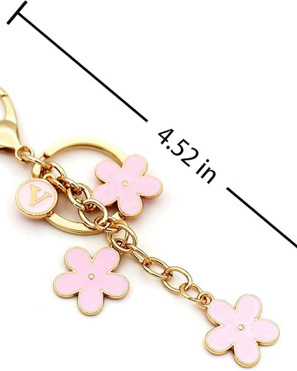 Cute Initial Letter Keyring for Women Girls Nice Flower Keychains for Handbag Backpack
