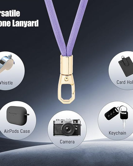 Dadanism Phone Lanyard 2 Pack, 2x Adjustable Crossbody Phone Strap, 2x Tether Tab, Anti-theft Universal Cellphone Multifuctional Patch Lanyards for iPhone & Most Smartphones, Black + Purple