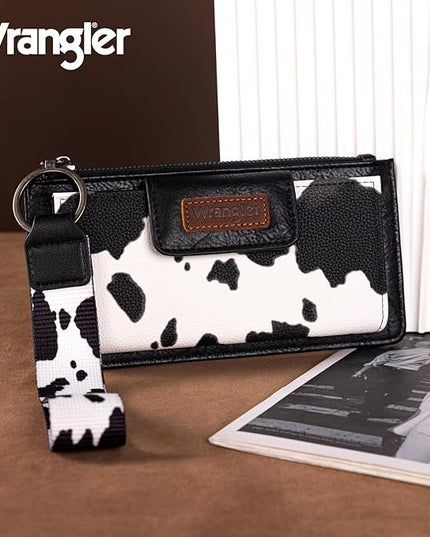 Montana West X Wrangler Cow Print Wallet for Women Ladies Female Card Cases & Money Organizers Wristlet with Wallet Large Clutch with Coin Purse Smooth Zipper and Rfid Lining