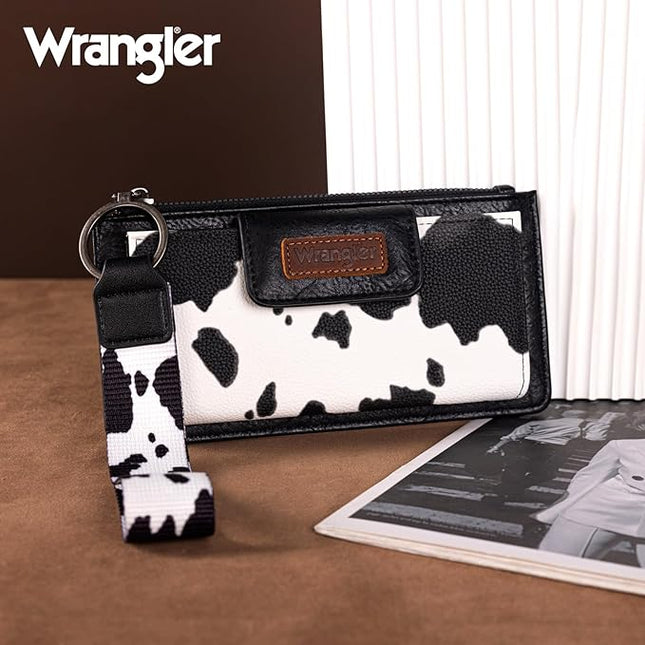 Montana West X Wrangler Cow Print Wallet for Women Ladies Female Card Cases & Money Organizers Wristlet with Wallet Large Clutch with Coin Purse Smooth Zipper and Rfid Lining