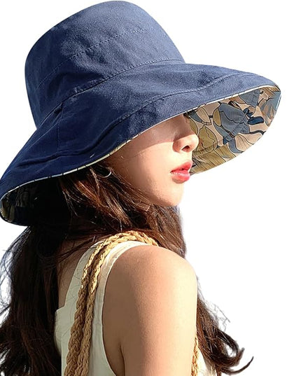 HUAMULAN Women Summer Sun Hat Wide Brim Wired Edge Floral Beach Bucket Hats Reversible Foldable Travel UV Protection Lady Hat