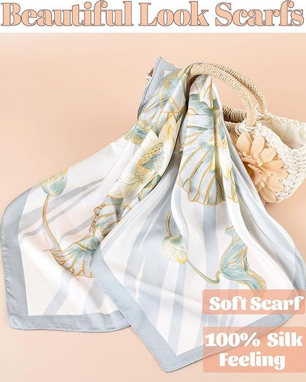 kcctoo 27.5" Mulberry Silk Feeling Head Scarf Women's Fashion Square Neck Satin Scarfs for Bag Hair Scarves Gift