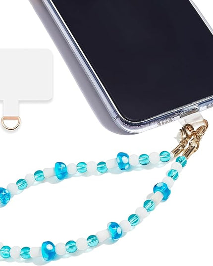 Marble Beaded Phone Wrist Strap,Detachable Phone Bracelet Strap with Tether Tab,Hands-Free Wristlet Strap (Blue Mushroom)