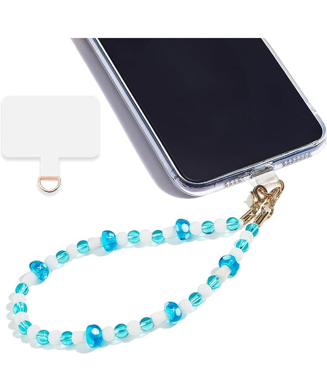 Marble Beaded Phone Wrist Strap,Detachable Phone Bracelet Strap with Tether Tab,Hands-Free Wristlet Strap (Blue Mushroom)