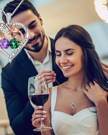 Iefil Christmas Gifts for Women Wife - 925 Sterling Silver Rose Heart Birthstone Necklace Birthday Anniversary Jewelry Gifts for Her Wife Mom Daughter
