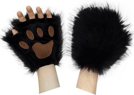 HAOAN Wolf Paw Gloves Faux Fur Cat Fingerless Mittens Winter Warm Cosplay Halloween Fancy Party Costume Accessories