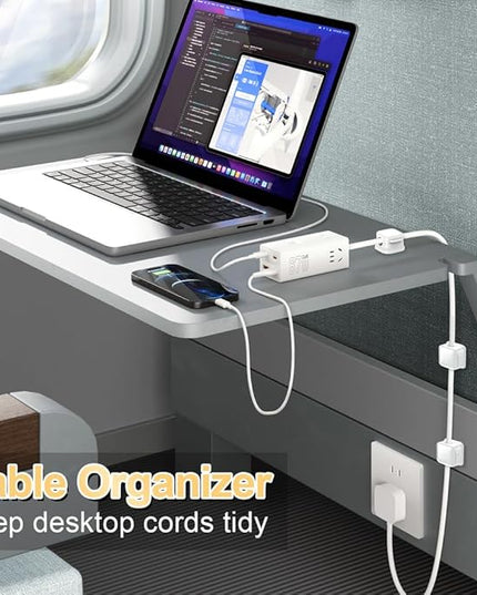 18 Pack Cord Organizer Holder, Magnetic Cable Clips Management, Easy Adhesive Phone Charging Cable Keeper, Hide Or Organize Desk Cable for Kitchen, Office, Car, Nightstand（White）
