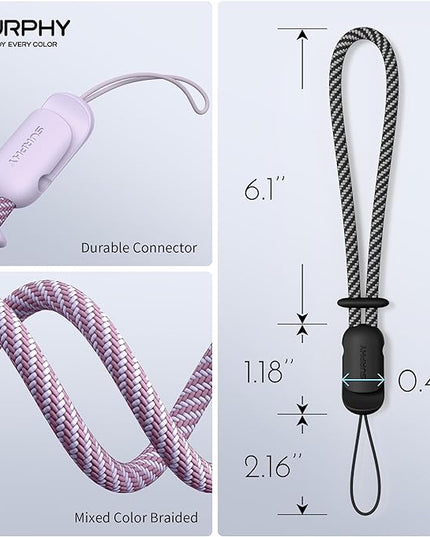 SURPHY 2 Pack Phone Lanyard for Cellphone Case, Phone Wrist Strap for Case, Cellphone Strap with 2-Color Braided, Charm Wrist Lanyard for Women, Cellphone Wrist Lanyard for Women, Black & Lilac