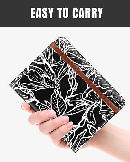 Rimilak Passport Holder, RFID Blocking Passport Cover Wallet Travel Essentials, Leather Travel Documents Organizer Protector for Women and Men, White Leaves